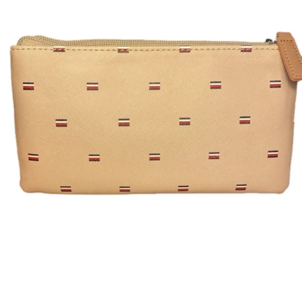Tommy Hilfiger Cream Double Zip Wristlet Clutch Wallet Red White Blue Logo NWT